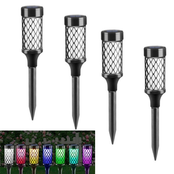 Lampa solarna ogrodowa 4szt, LED, automatyczne włączanie, kolorowe, IP65, do patio.