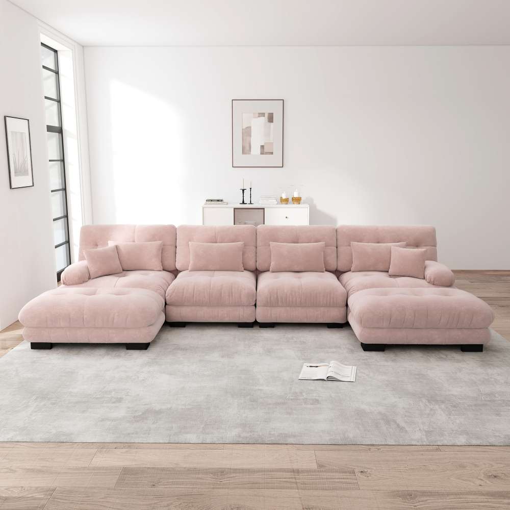 Modułowa sofa Cloud 4-osobowa w kształcie litery U, wygodny zestaw narożny do salonu z ruchomym pufem, zestaw DIY, tkanina szenilowa