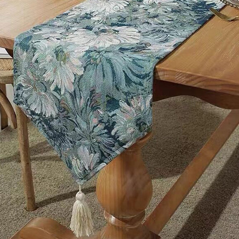 Bieżnik na stół, bieżnik ślubny z nadrukiem kwiatowym, 30 x 180 cm, zmywalny, niebieski, dekoracja stołu, dekoracja do wewnątrz i na zewnątrz, impreza