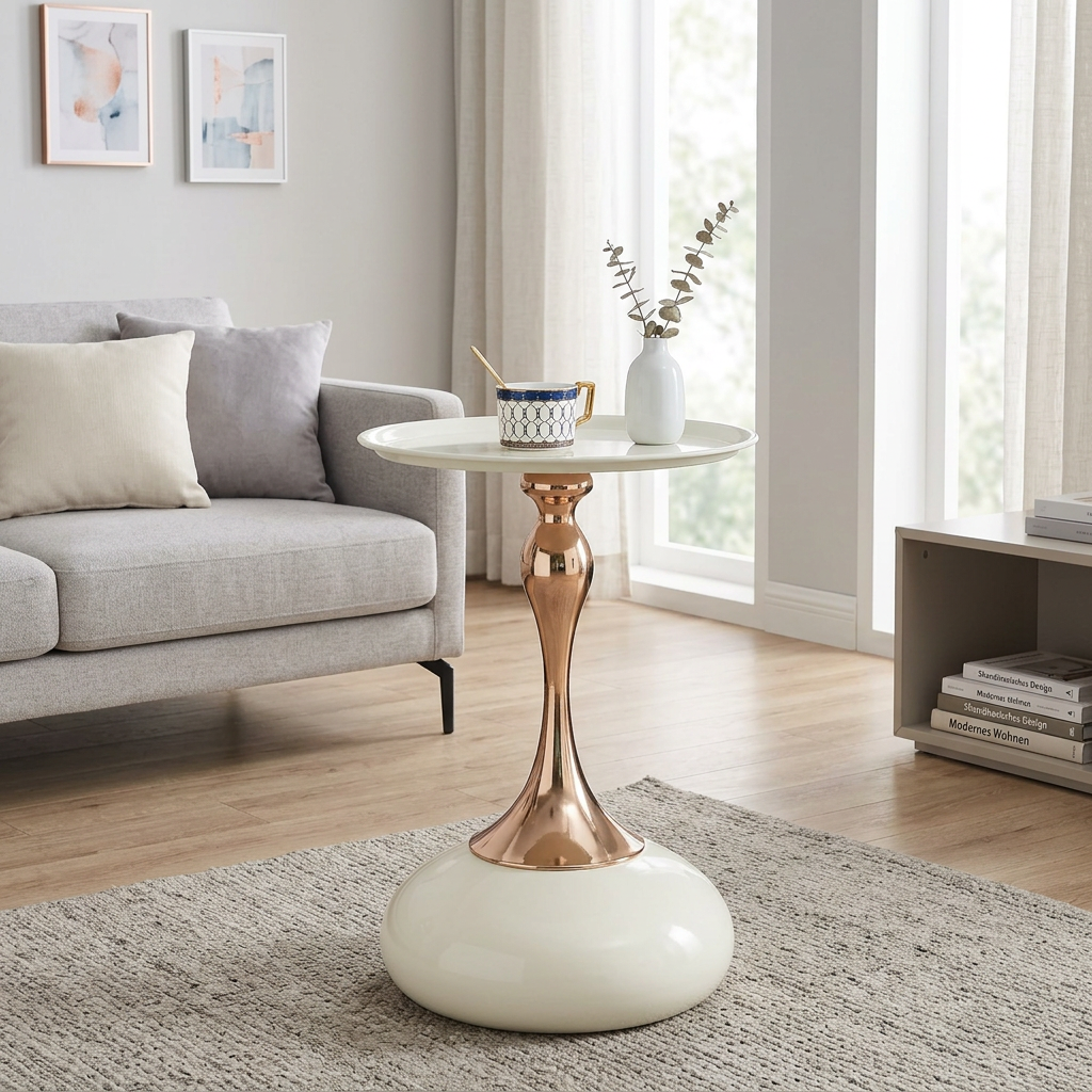 Nowoczesne stoliki martini, mały okrągły stolik boczny do salonu, stolik końcowy o średnicy 38 cm z metalową podstawą, biały okrągły stolik
