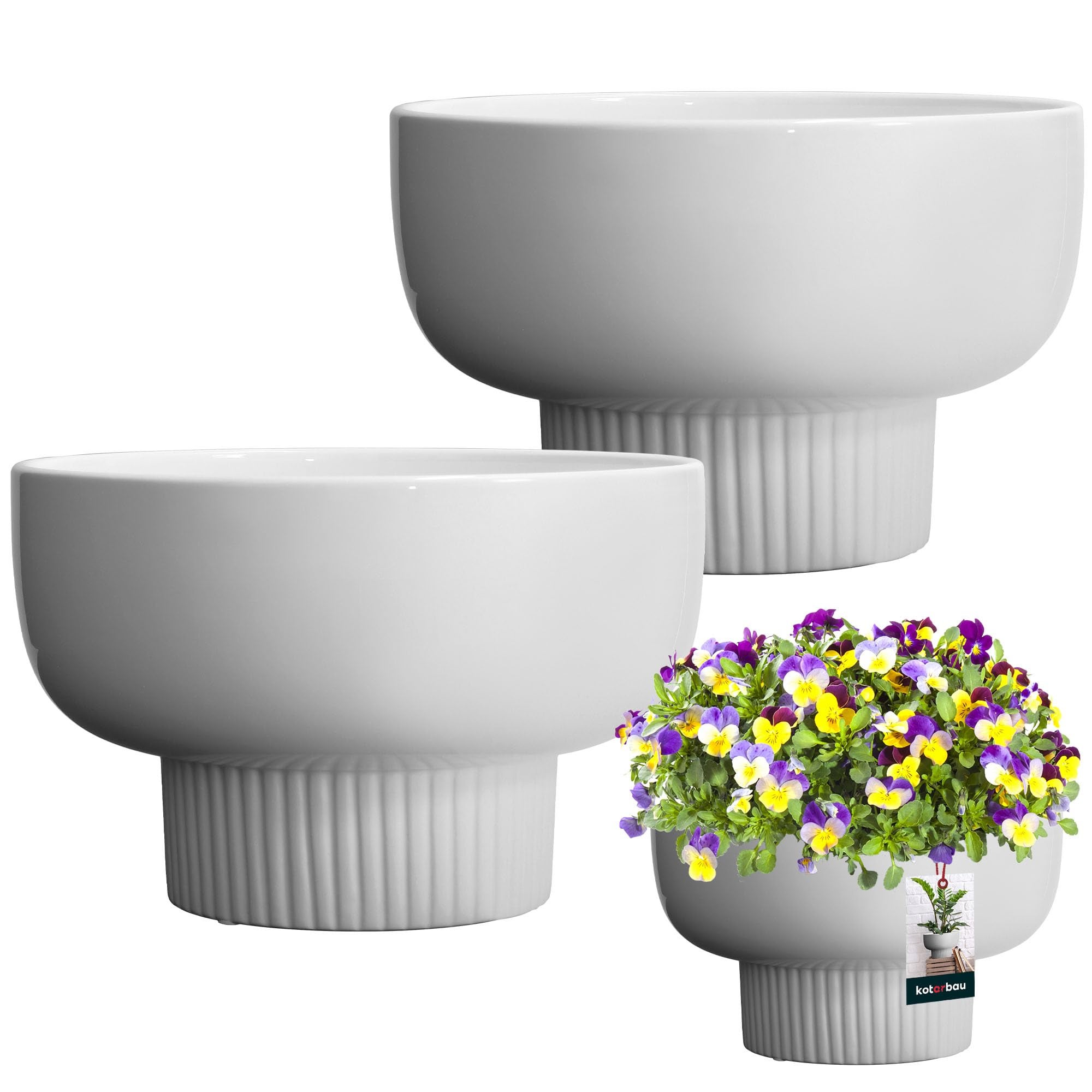2x biała donica osłonka doniczka ceramiczna szkliwiona kwiaty rośliny 24 cm - KOTARBAU