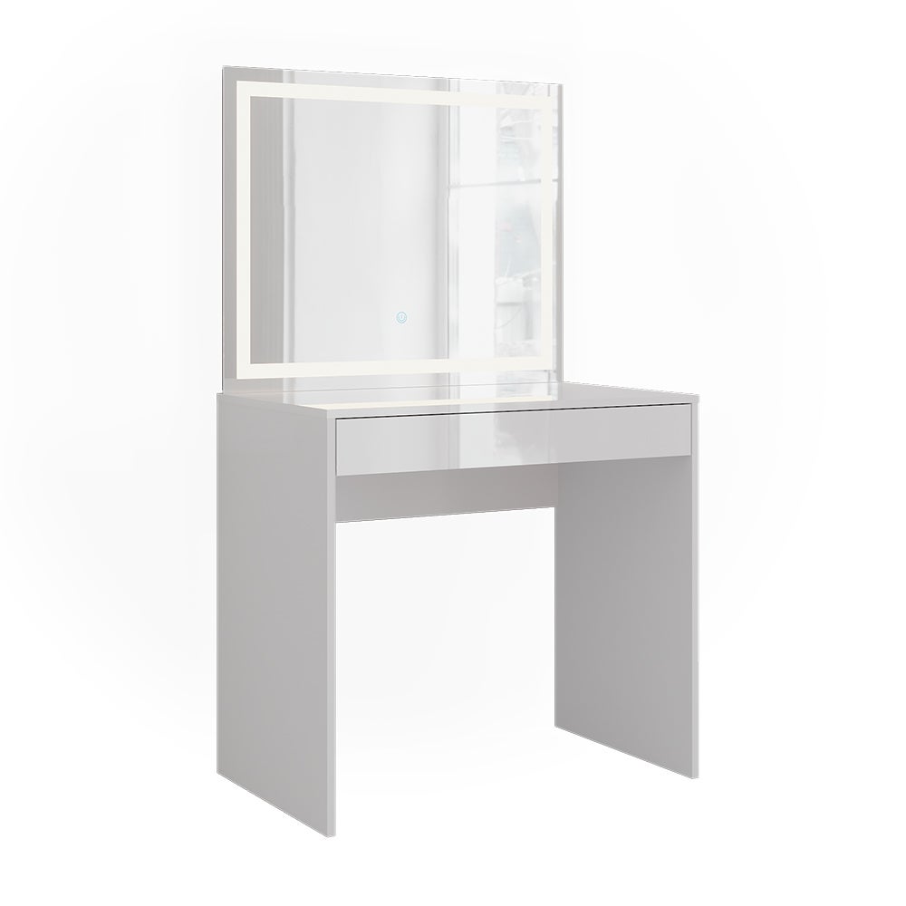 Vicco Stół toaletowy Sherry, Biały/Biały wysoki połysk, 81.4 cm z lusterkiem LED