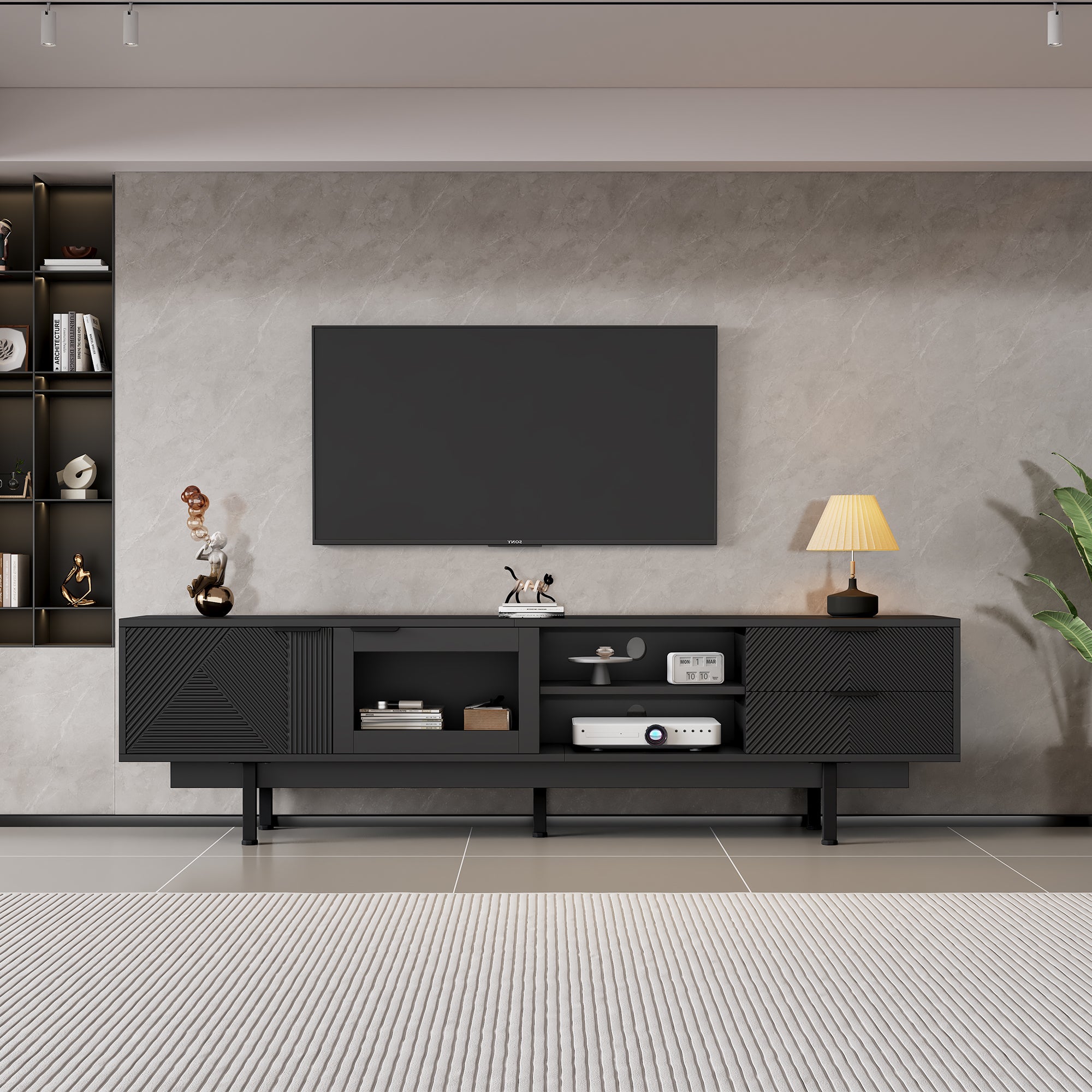 200*40*50.5 cm nowoczesna prosta szafka RTV, niska szafka z 2 drzwiami i 2 szufladami, szafka RTV z dużą powierzchnią do przechowywania
