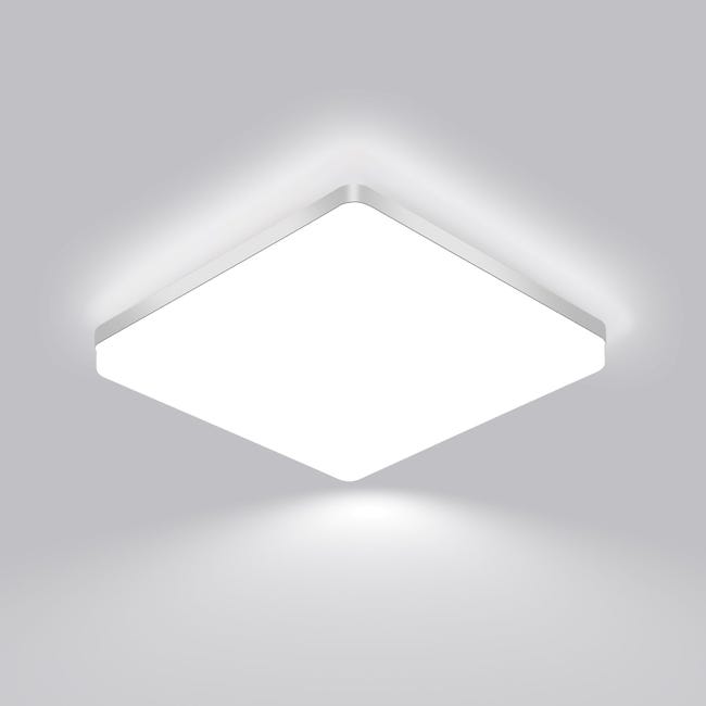 Lampa sufitowa LED 30x30 cm, 48 W, zimna biel, 6500 K, płaska biel, wodoodporna IP54, ultracienka, do łazienki, przedpokoju, salonu