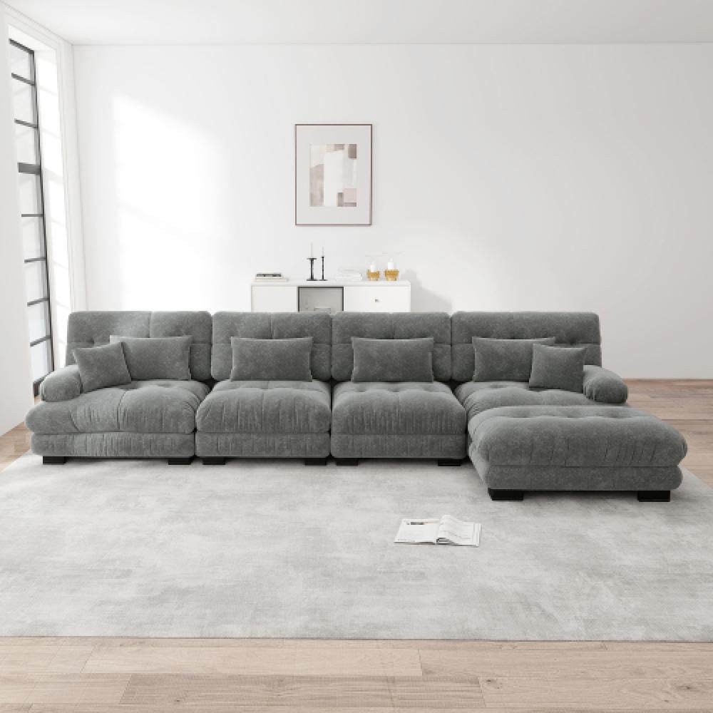 Narożna sofa Cloud do salonu, podwójna sofa z tkaniny szenilowej z 4 poduszkami lędźwiowymi i 4 poduszkami dekoracyjnymi, rama z litego drewna