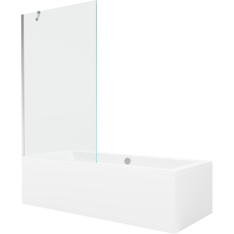 Mexen Cube wanna prostokątna 170 x 80 cm z obudową i parawanem 1-skrzydłowym 100 cm, transparent, chrom - 550517080X9510000001