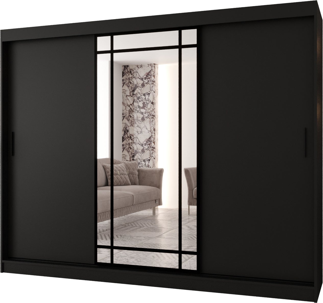 Szafa przesuwna z lustrem ALMERIA 250 x 62 x 200 czarny + u. czarny