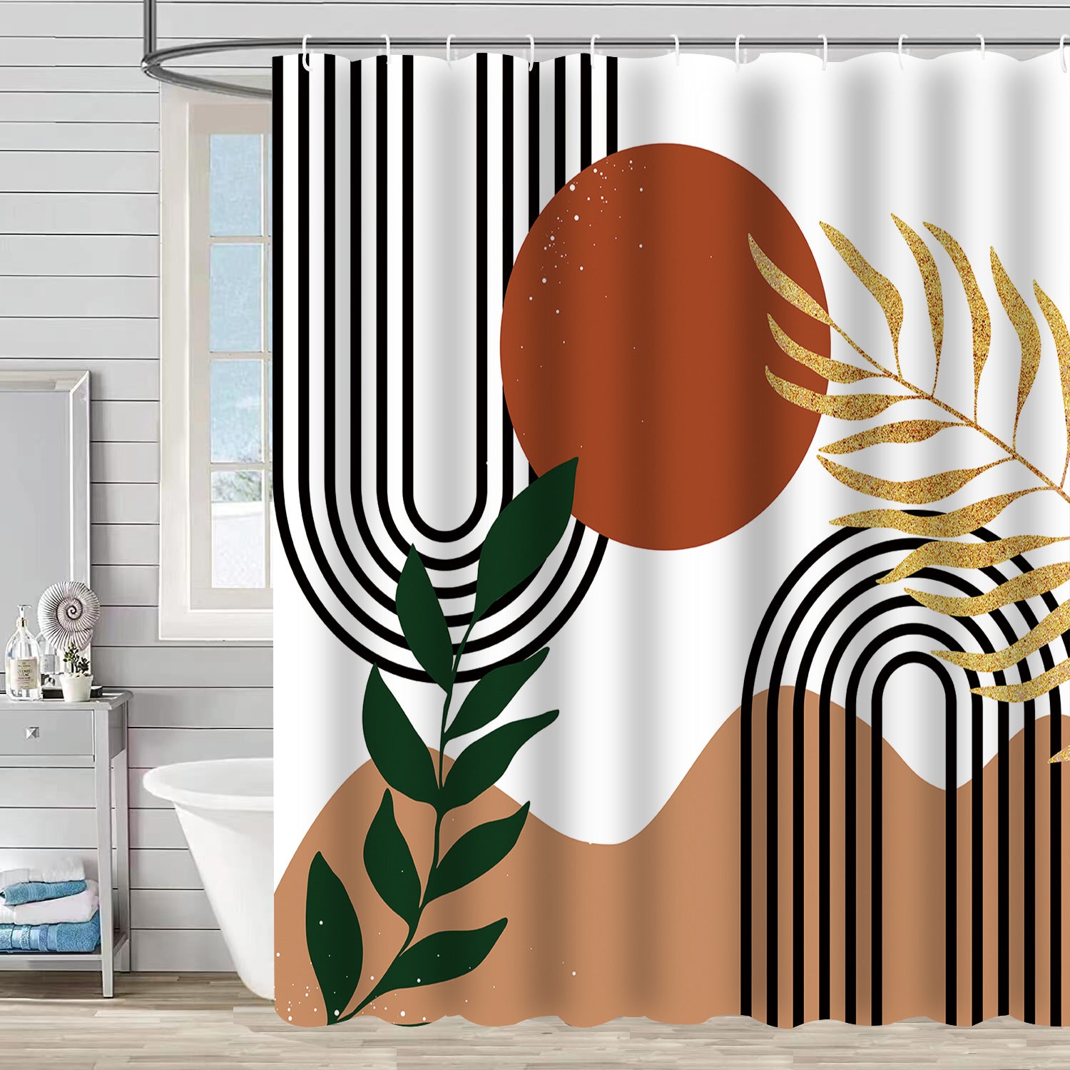 Prosta i nowoczesna zasłona prysznicowa do łazienki, zmywalna zasłona prysznicowa, wodoodporna zasłona prysznicowa z 12 haczykami (180 cm x 180 cm)