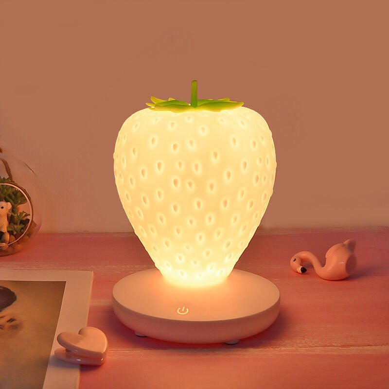 Silikonowa lampka nocna z baterią 1200 mAh - 3 poziomy jasności - Urocza lampka nocna w kształcie truskawki - Lampka nocna LED