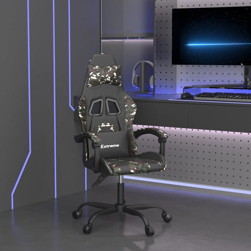 Obrotowy fotel gamingowy, czarny i moro, sztuczna skóra vidaXL
