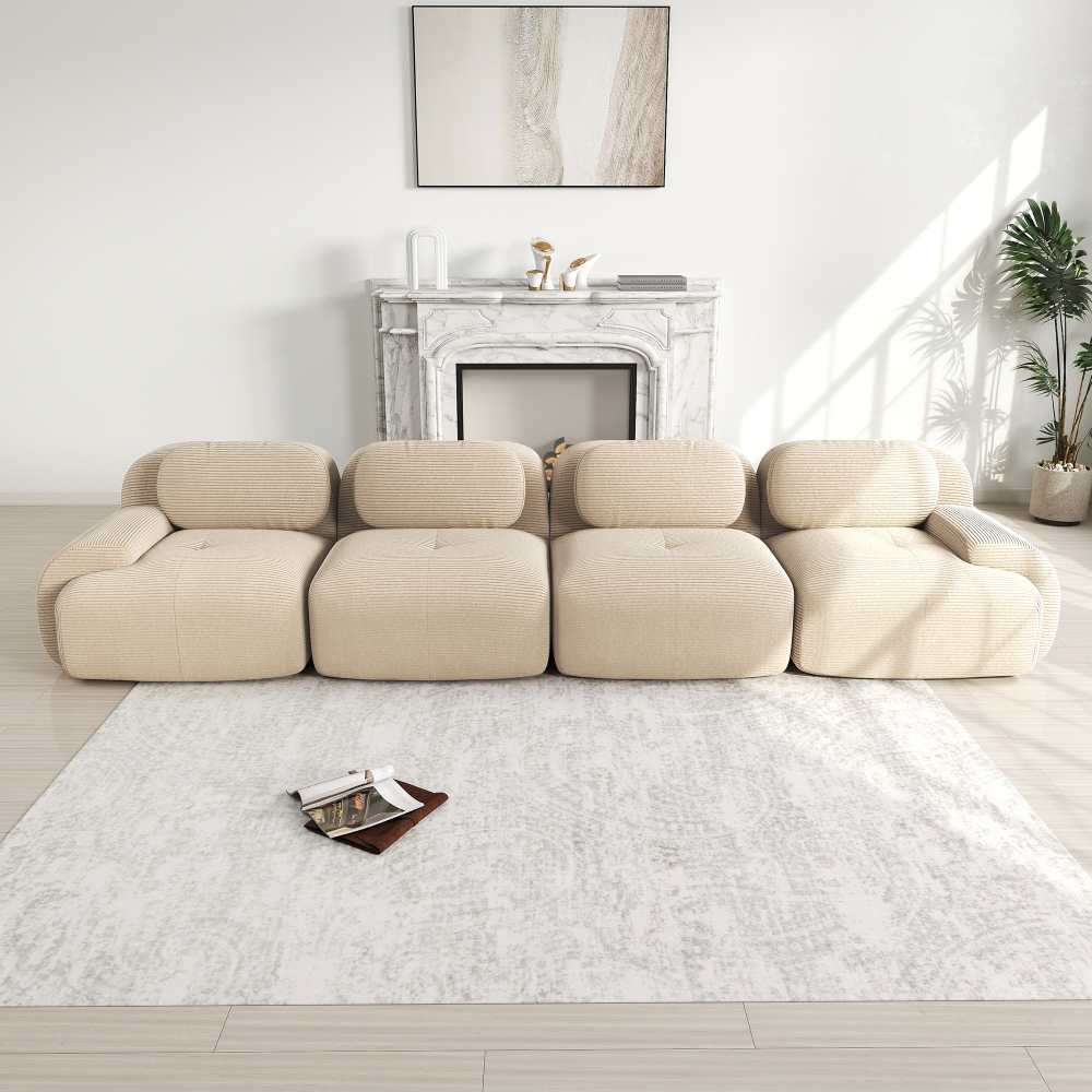 Modułowa sofa 4-osobowa w tkaninie sztruksowej z poduszkami o wysokiej elastyczności, przyjazna dla zwierząt, ergonomiczna