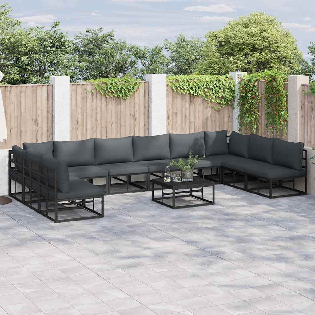 Zestaw Sof na Ogród z poduszką 10 pcs Czarny Aluminium vidaXL