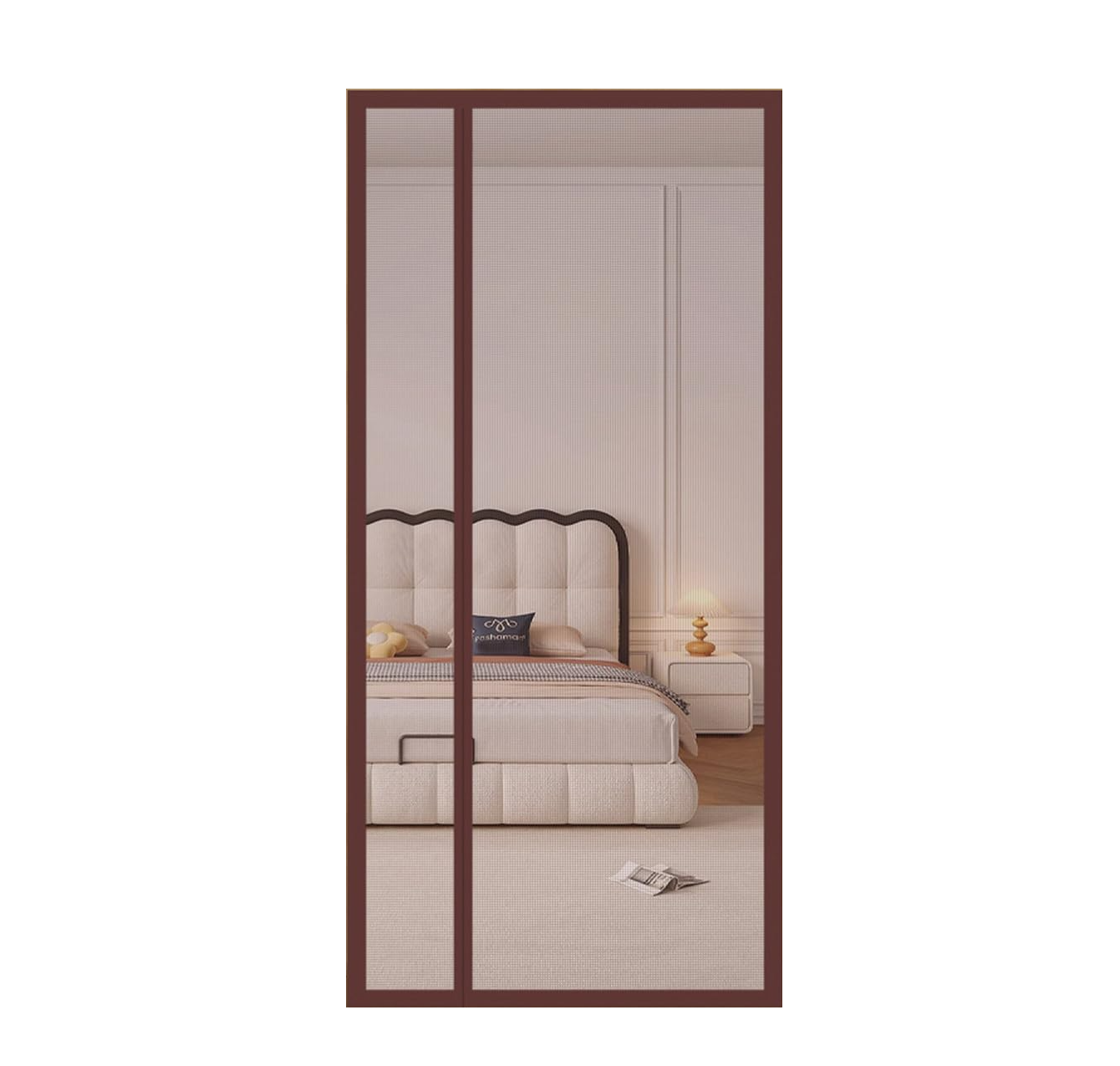 Magnetyczna moskitiera na drzwi otwierana z boku, 100 x 230 cm (brązowa)