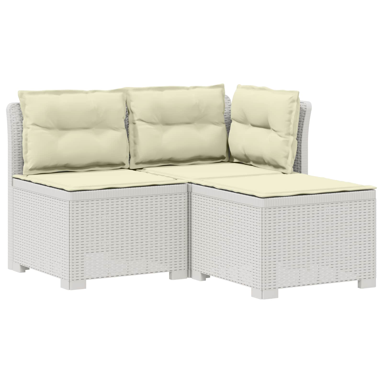 Sofa Ogrodowa Modułowa 3-Osobowa Plastikowa Biała z Poduszkami na Taras
