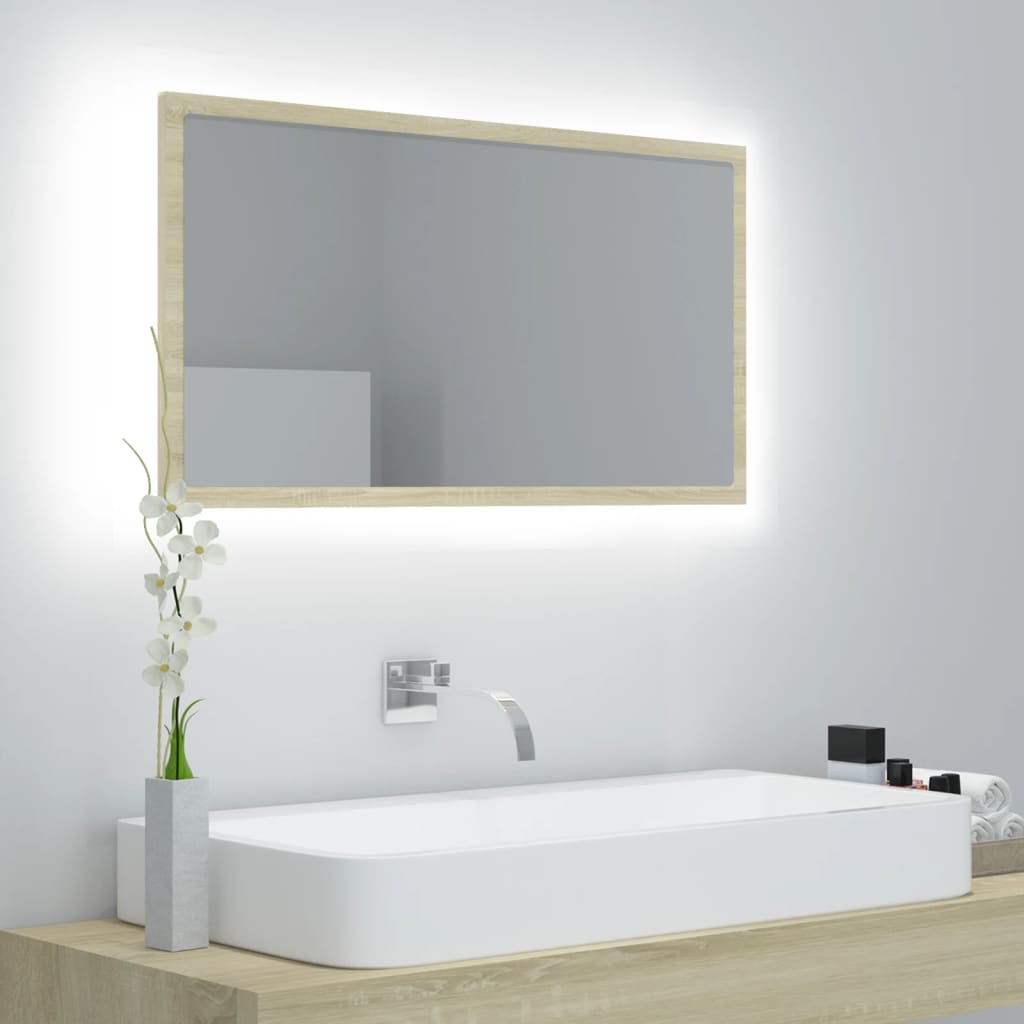 vidaXL Lustro łazienkowe LED, kolor dąb sonoma, 80x8,5x37 cm, akryl
