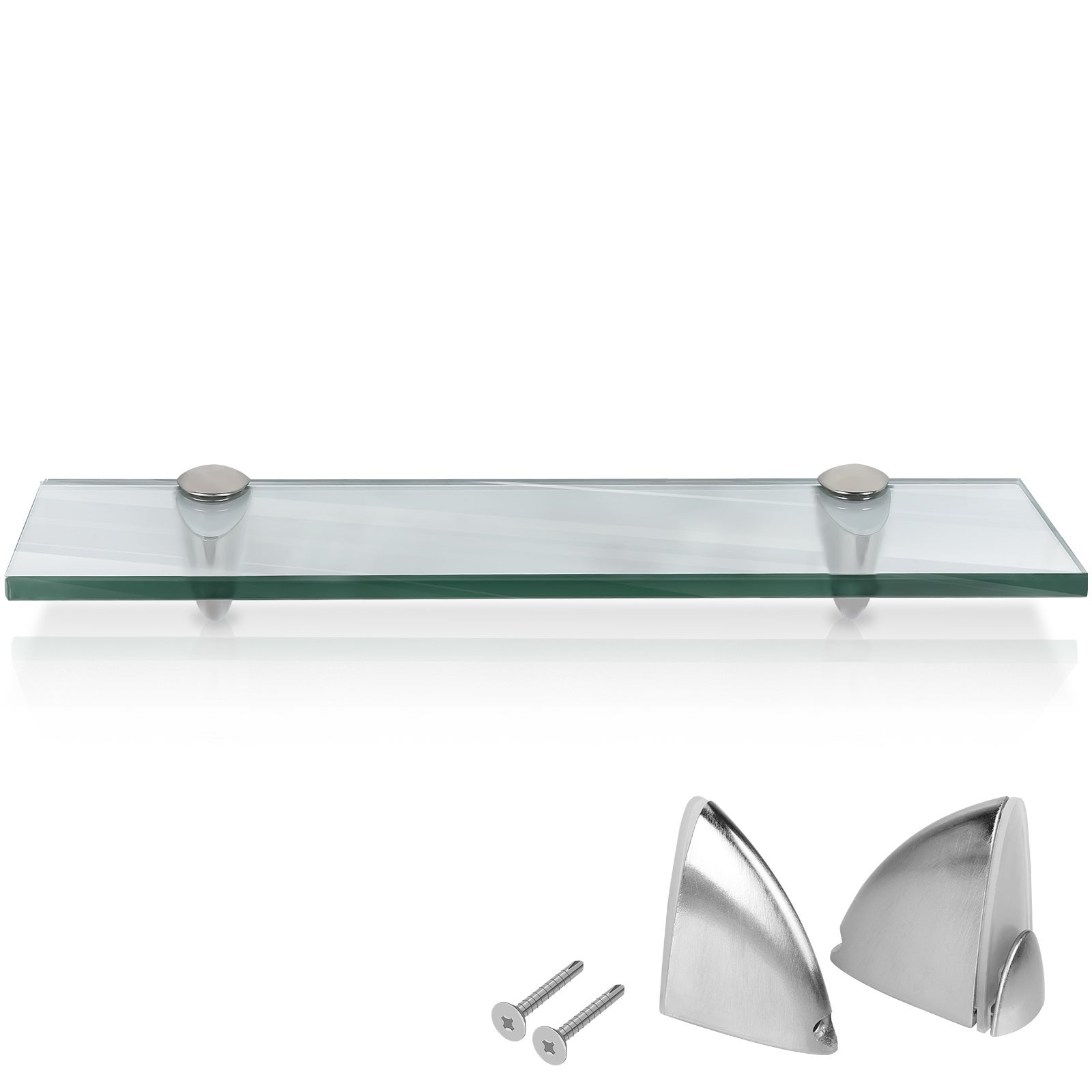 Półka łazienkowa z przezroczystego szkła, 60 x 10 cm, grubość 8 mm, montaż ścienny z 2 metalowymi uchwytami