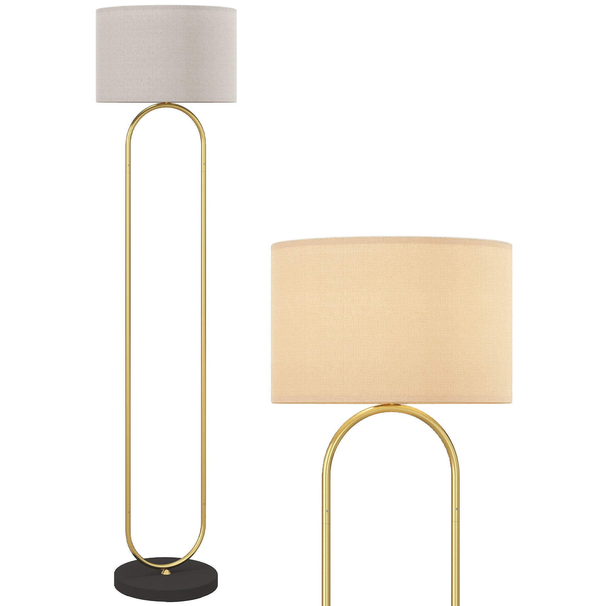 Nowoczesna lampa podłogowa z lnianym kloszem, gniazdem E27, przełącznikiem nożnym, do salonu i sypialni, 156 cm, w kolorze złotym i czarnym