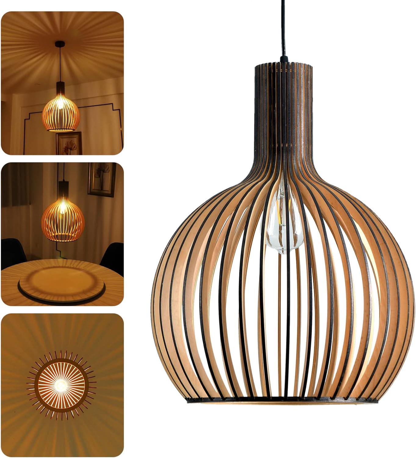 Drewniana lampa wisząca w stylu boho, E27 z regulacją wysokości, naturalny, ręcznie robiony żyrandol w stylu retro, rustykalna lampa wisząca do jadaln