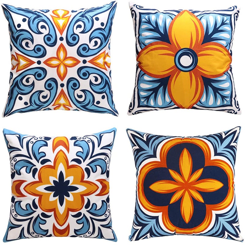 Poszewka na poduszkę Boho Zestaw sztuk niebiesko pomarańczowe geometryczne mandala kwiatowe dekoracyjne poszewki na poduszki lniane poszewki poduszki