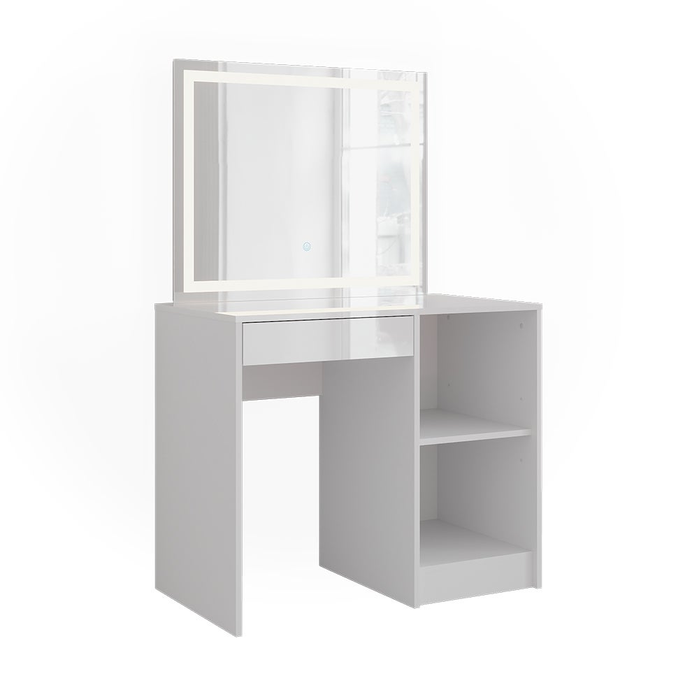 Vicco Stół toaletowy Sherry, Biały/Biały wysoki połysk, 89.8 cm z lusterkiem LED