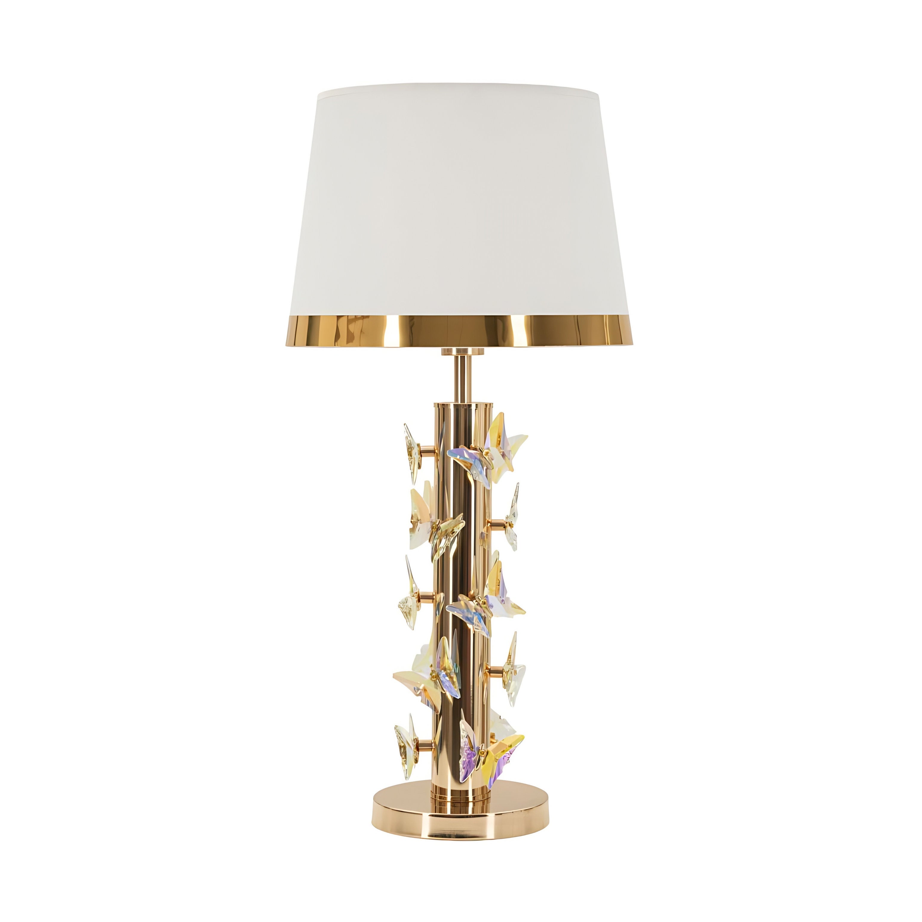 Lampa stołowa Gold Butterfly Glam – złota podstawa, biały abażur i dekoracyjne motyle – Ø 35x74 cm