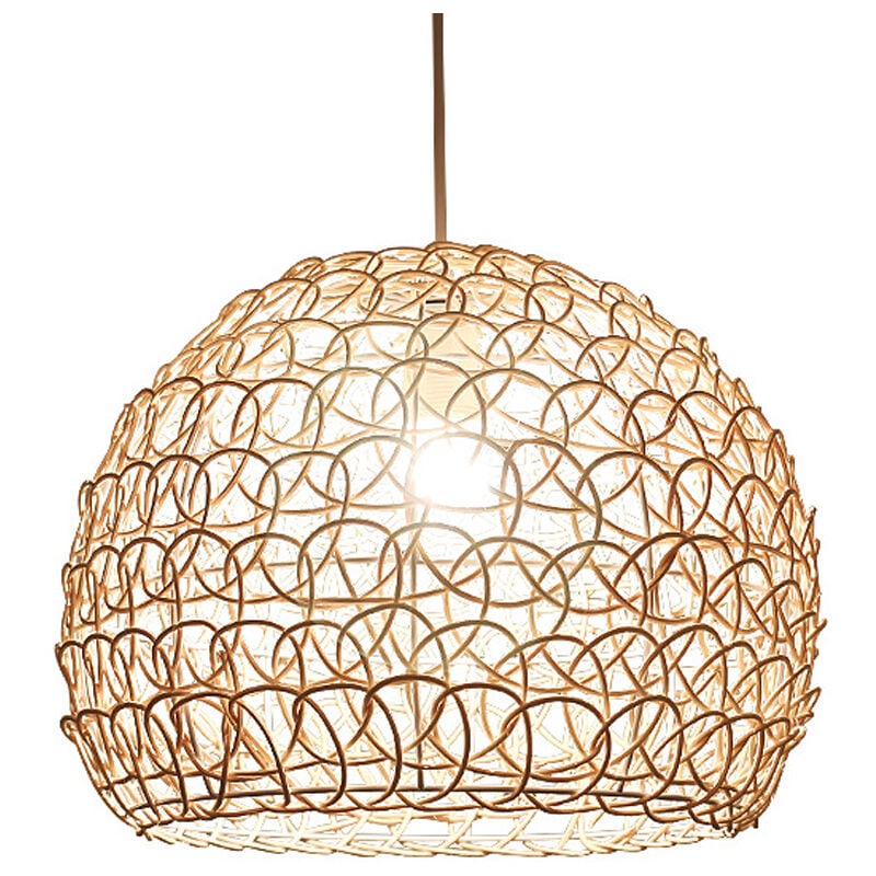 Retro bambusowy zwis 25 cm – ręcznie tkana lampa z rattanu, styl wiejski do salonu lub sypialni