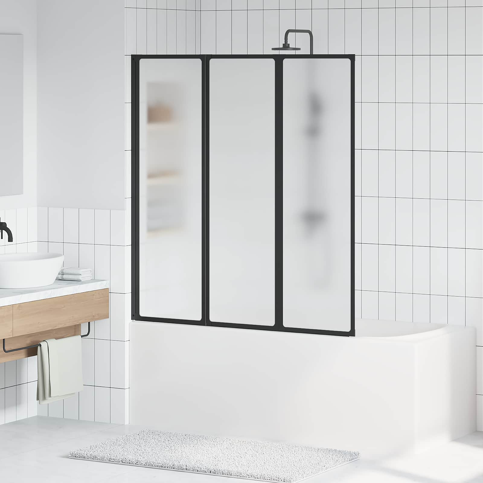 Parawan prysznicowy Czarny 132 x 2 x 140 cm Aluminium i PP vidaXL