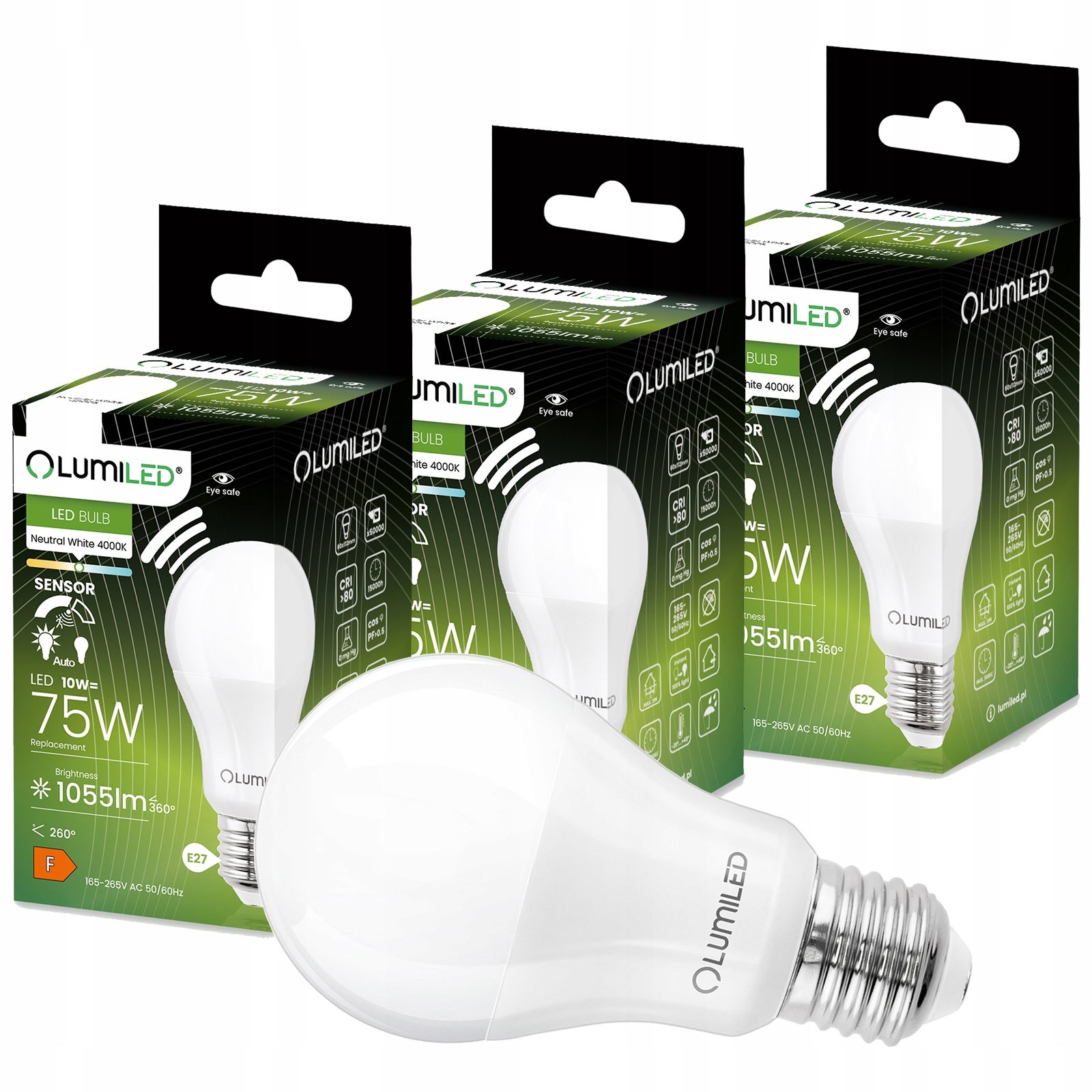 Żarówka LED Lumiled E27 A60 10W 1055lm 4000K Neutralna biel 260st 3 szt.