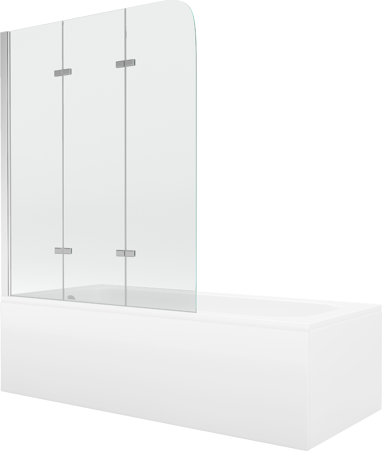 Mexen Vega wanna prostokątna 170 x 70 cm z obudową i parawanem 3-skrzydłowym 120 cm, transparent, chrom - 550117070X9012030100