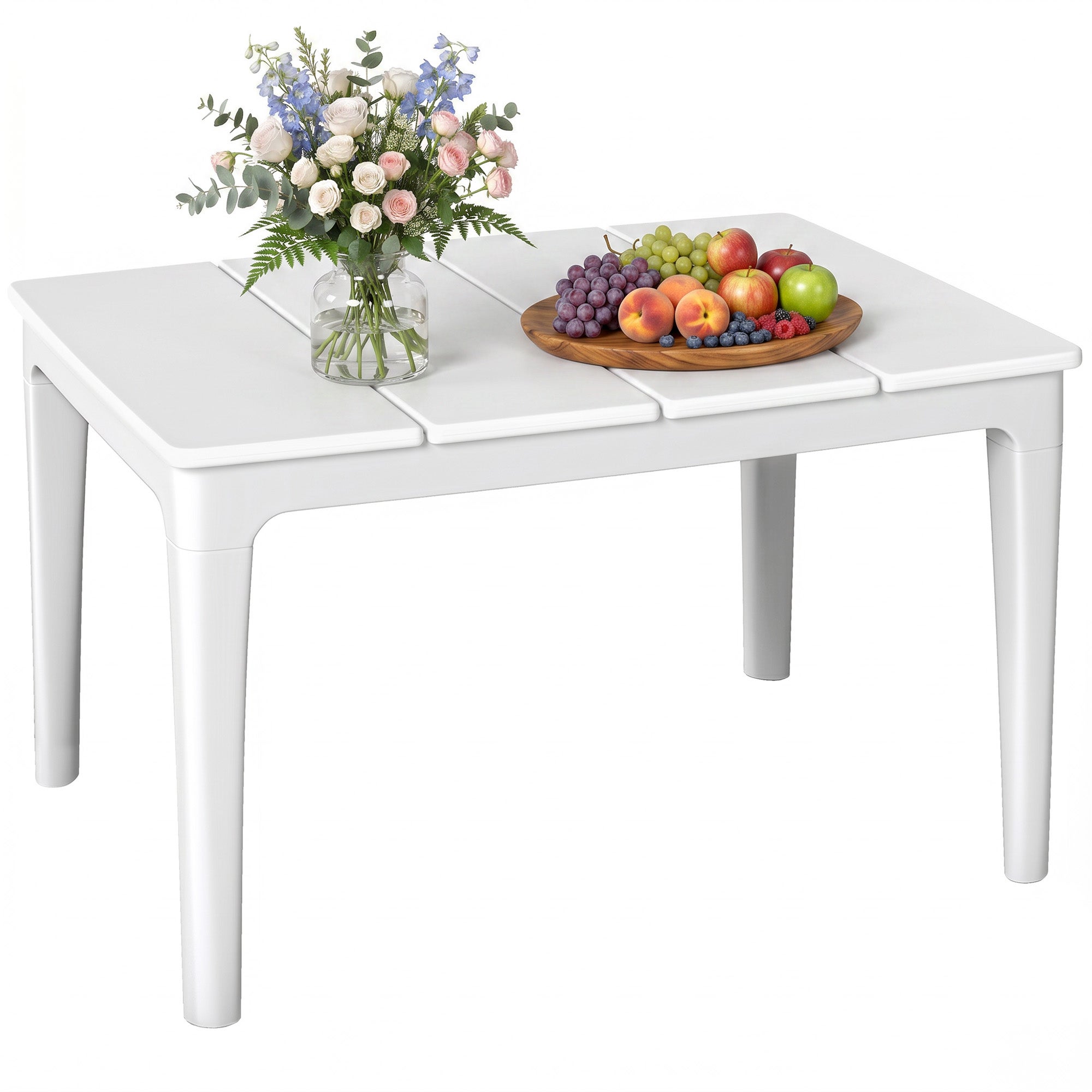 Stolik pomocniczy 70 x 53 cm, odporny na warunki atmosferyczne, prostokątny plastikowy stół ogrodowy, stolik balkonowy, nośność 35 kg, kremowo-biały