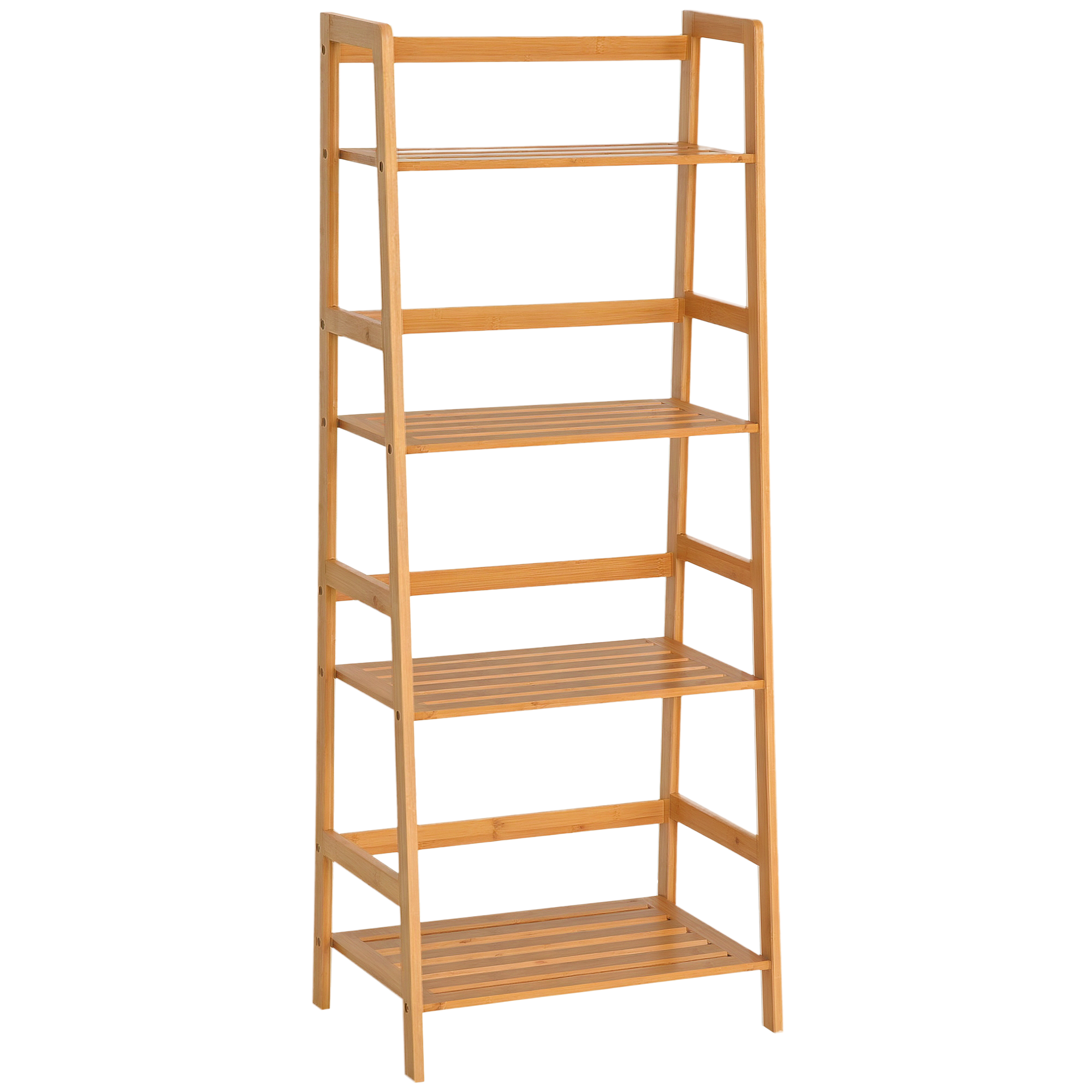 Półka drabinkowa z bambusa, 4-poziomowa, regał w stylu naturalnym, 48 dł. x 31,5 szer. x 120 wys. cm
