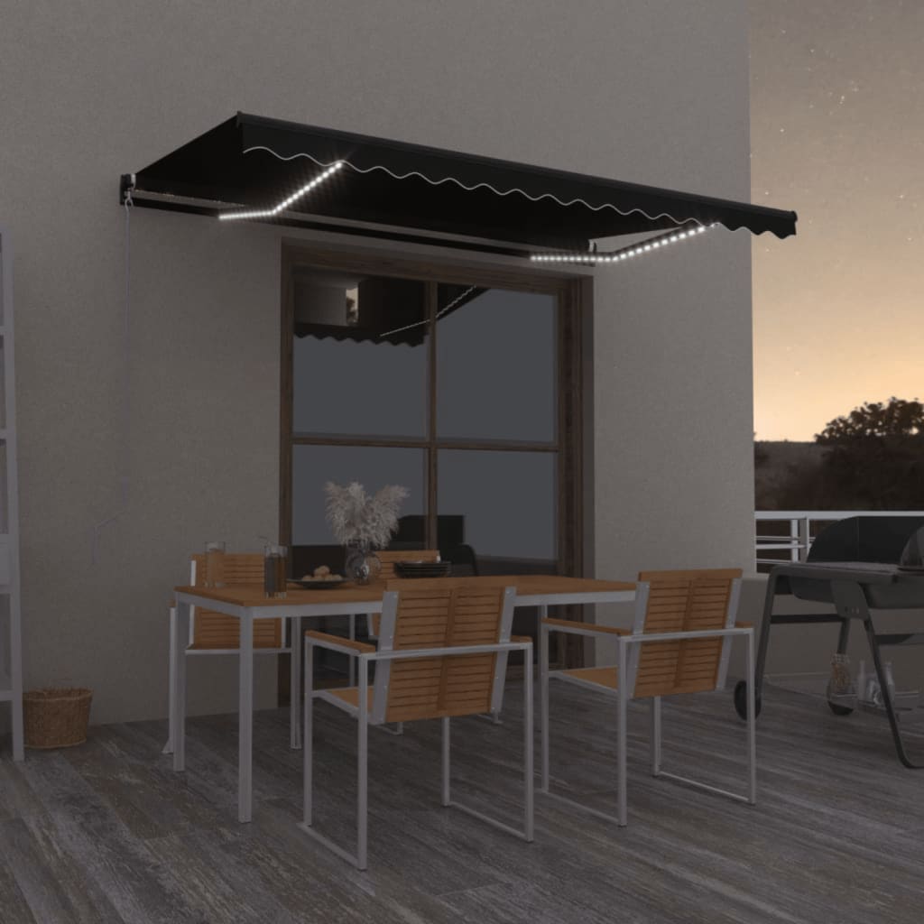 Ręcznie zwijana markiza z LED, 450x350 cm, antracytowa vidaXL