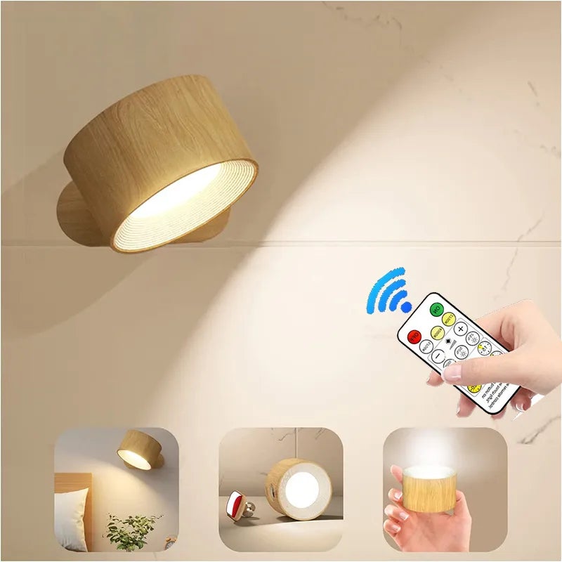 Lampa ścienna LED z pilotem, ładowalna lampka nocna, 3 temperatury barwowe i obrót magnetyczny o 360°, bezprzewodowe światło