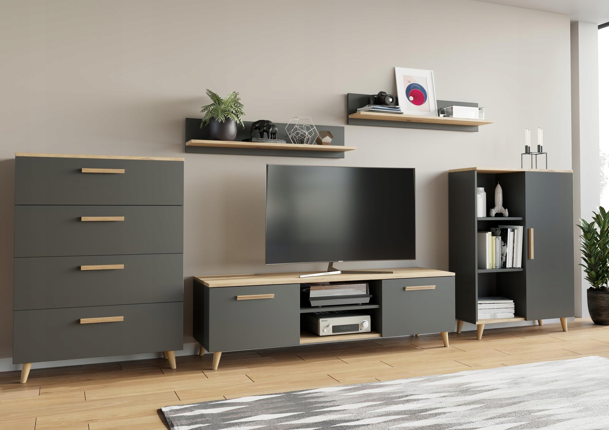 Meblościanka OSLO 3 artisan-antracyt komoda półka
