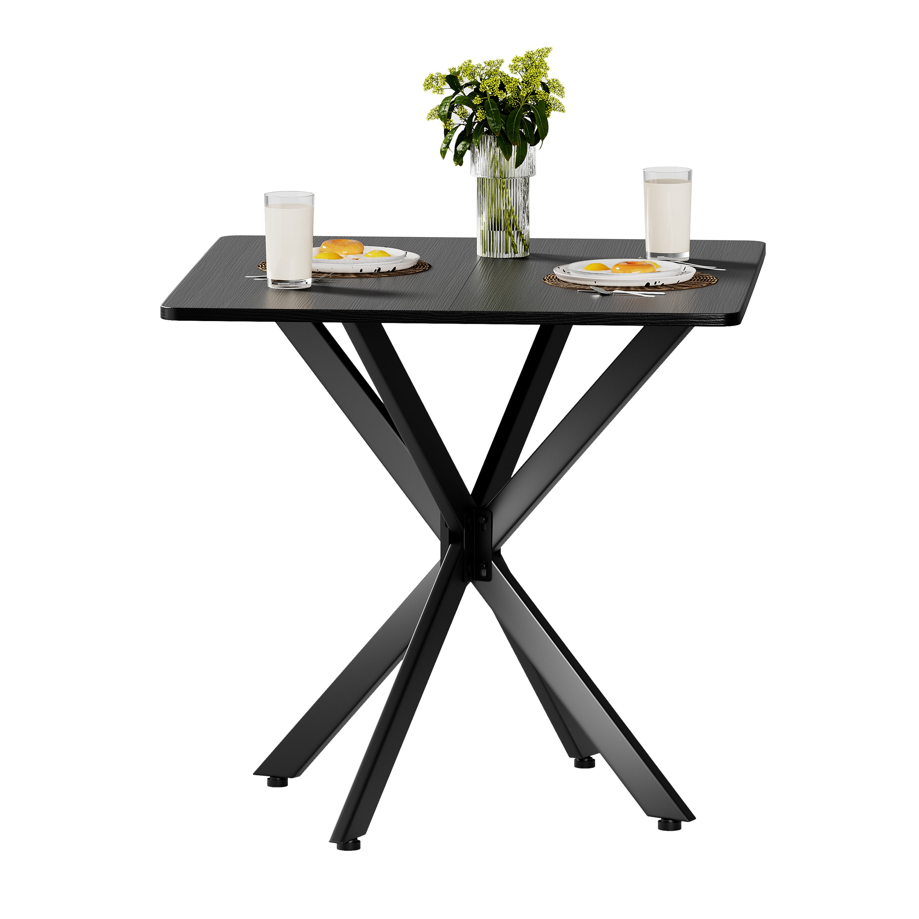 Nowoczesny kwadratowy stolik boczny, idealny do domowego biura w salonie, 80x80x75 cm, elegancki matowy czarny z ramą X