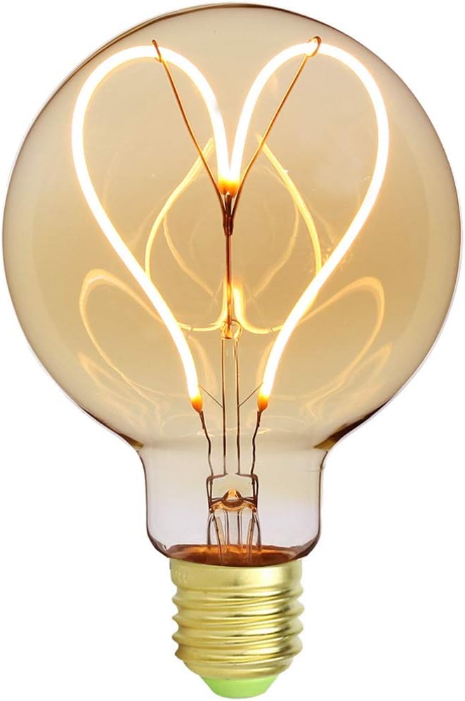 Klasyczna żarówka Edison vintage G95 z żarnikiem LED w kształcie serca, miękkie bursztynowe szkło, 4W 220/240V, gwint E27