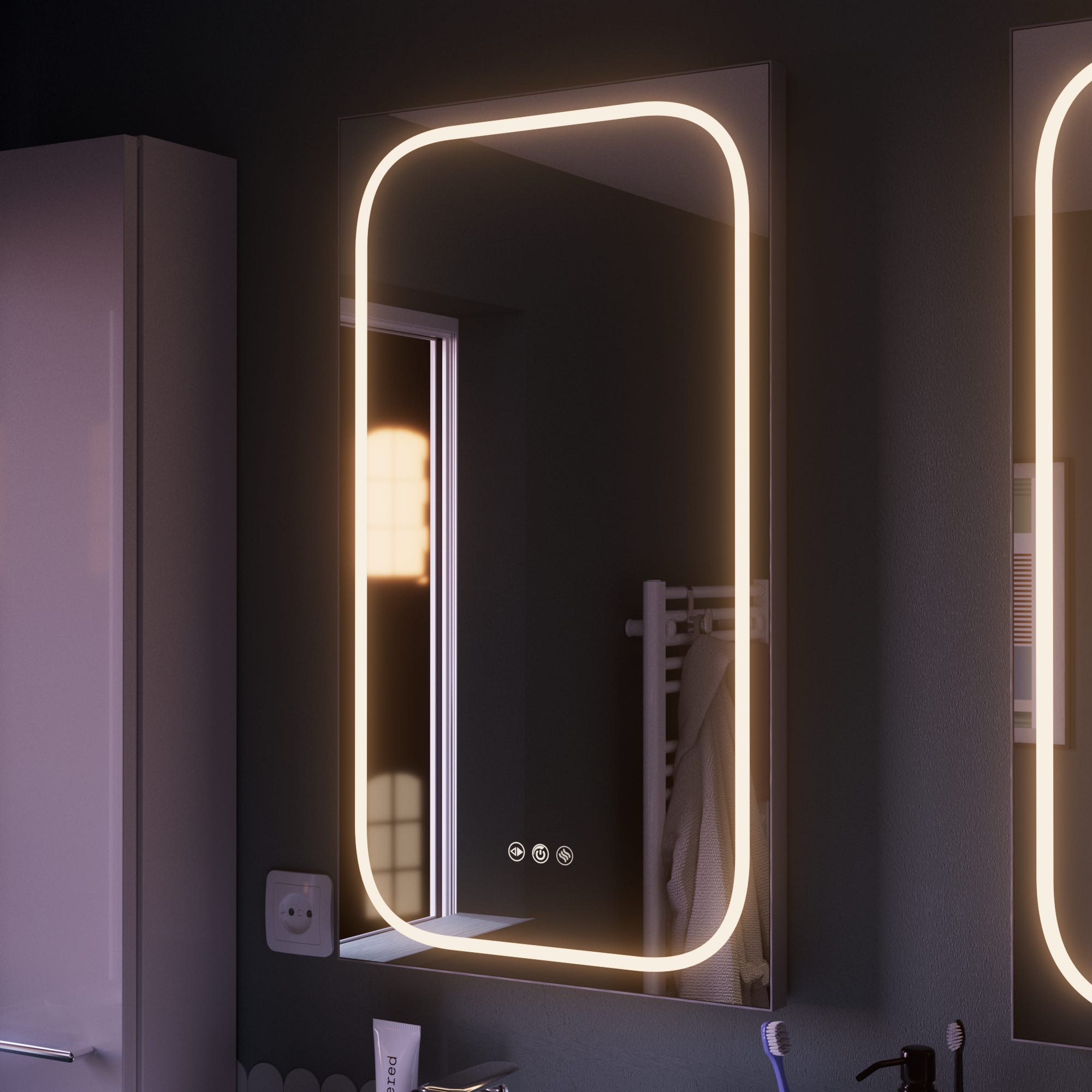 Lustro łazienkowe z oświetleniem LED do makijażu, Remix szary/srebrny z systemem przeciwmgielnym, dotykowe 45x80cm