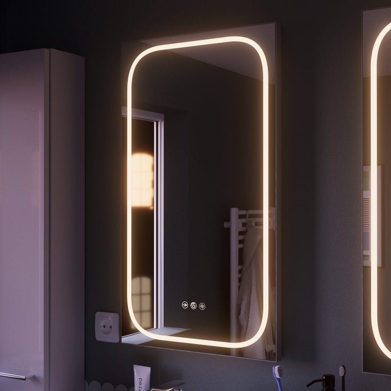 Lustro łazienkowe z oświetleniem LED do makijażu, Remix szary/srebrny z systemem przeciwmgielnym, dotykowe 45x80cm