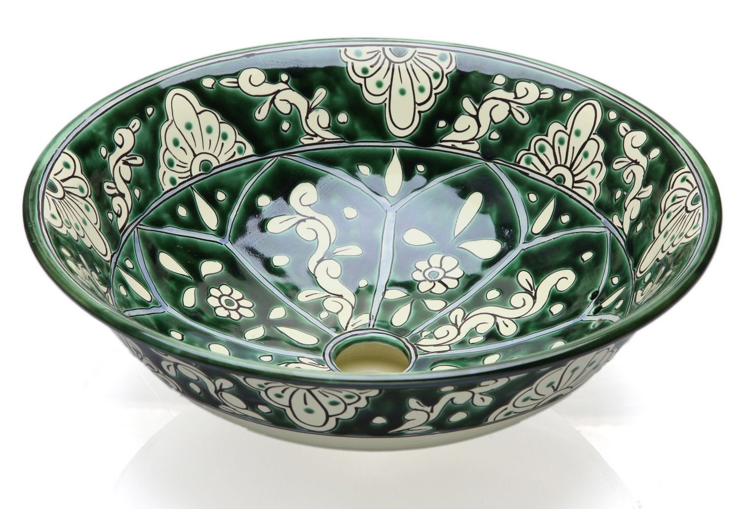Meksykańska ceramiczna umywalka nablatowa Baila – okrągła umywalka łazienkowa półwpuszczana 40,5 x 15 cm | Umywalka z motywami Talavera