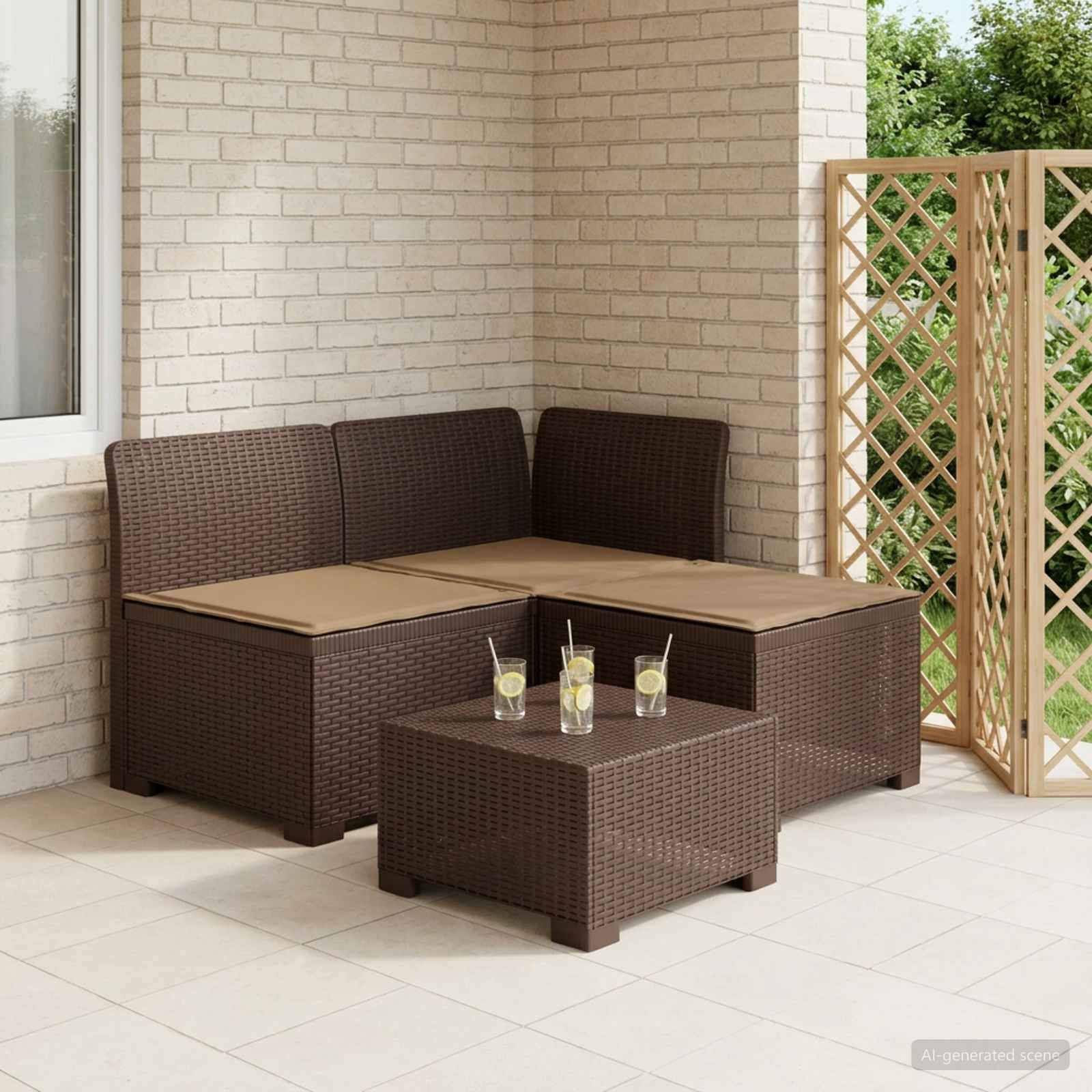 Sofa ogrodowa 3-osobowa z poduszkami w rattanowym wyglądzie PP vidaXL