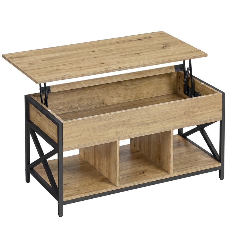 Stolik kawowy dąb artisan - unoszony blat 49-62cm 2 funkcje ława ze schowkiem 100x50cm