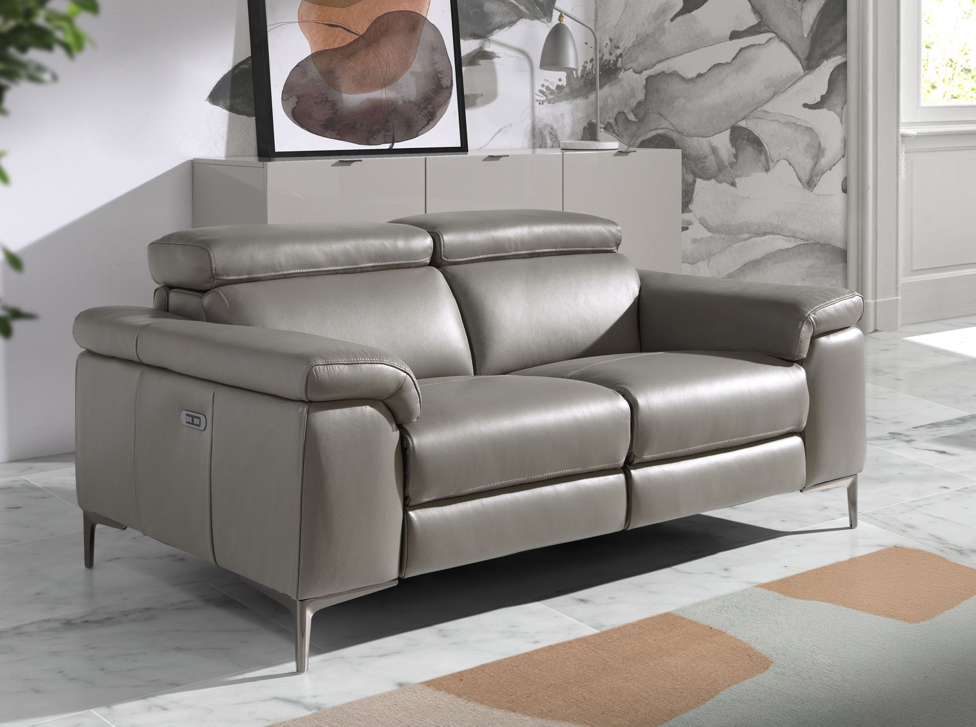 ANGEL CERDA 2-osobowa sofa relaksacyjna z ciemnoszarej skóry