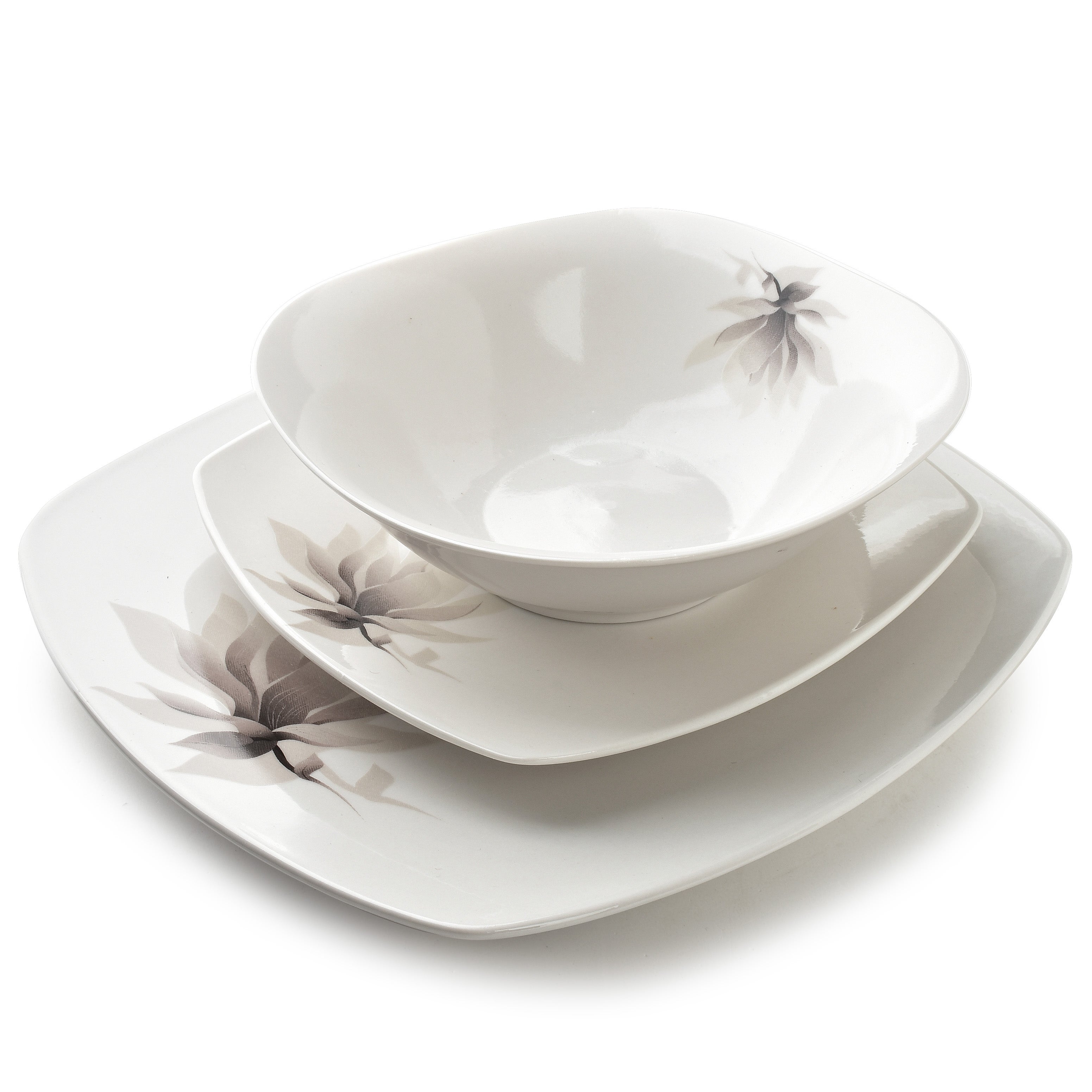 Komplet obiadowy porcelana Affekdesign by Mondex Magnolia talerze 24 cm/18 cm + miski 16,5 cm 500 ml biały 18 el.