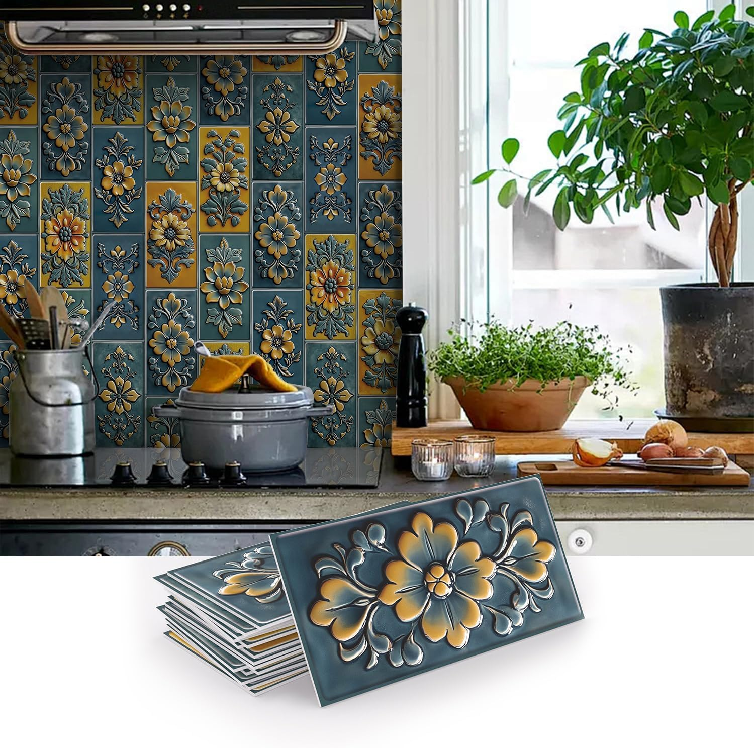 Zestaw 16 samoprzylepnych paneli ściennych, wodoodporne płytki ścienne PCV do backsplash, naklejki ścienne 3D, 20,32 x 10,16 cm