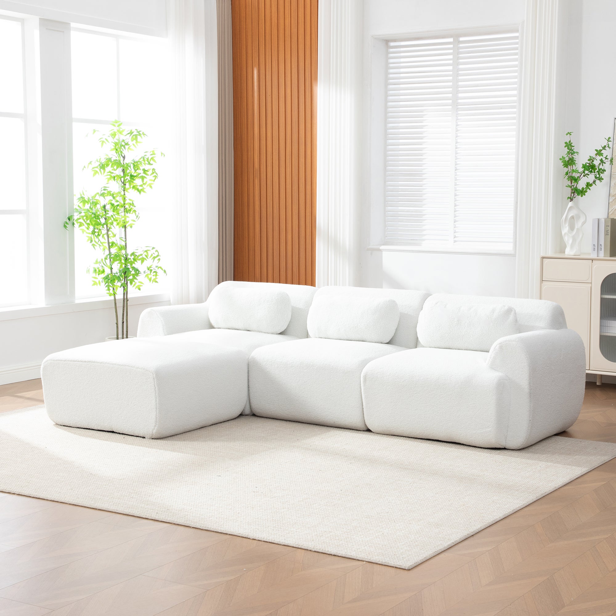 Modułowa sofa kompresyjna wykonana z tkaniny szenilowej wypełniona pianką wysokoelastyczną 30D. Łatwe do przenoszenia i z antypoślizgową podstawą