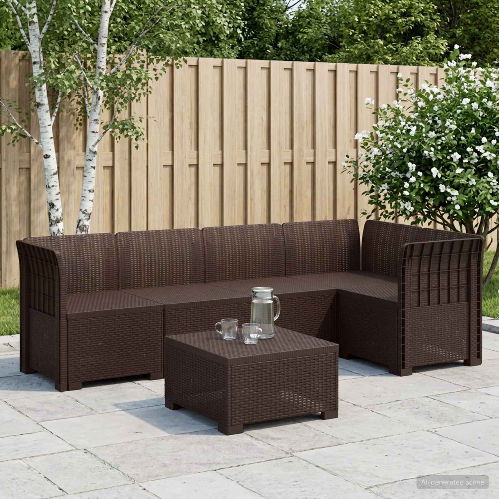 5-osobowa sofa ogrodowa w stylu rattanowym PP brązowy vidaXL