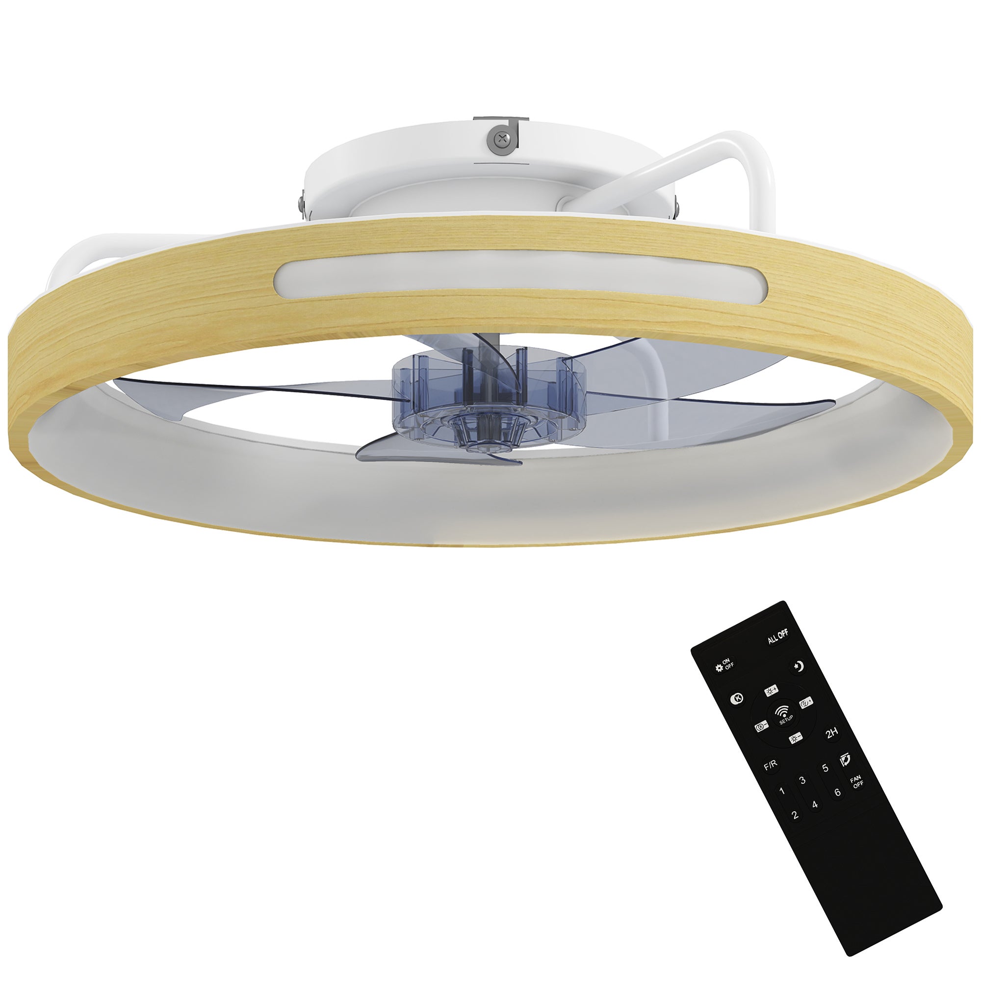 Wentylator sufitowy z oświetleniem LED, silnik prądu stałego 40 W, pilot z funkcją rewersu, 6 prędkości, 3 kolory, timer, kolor naturalny
