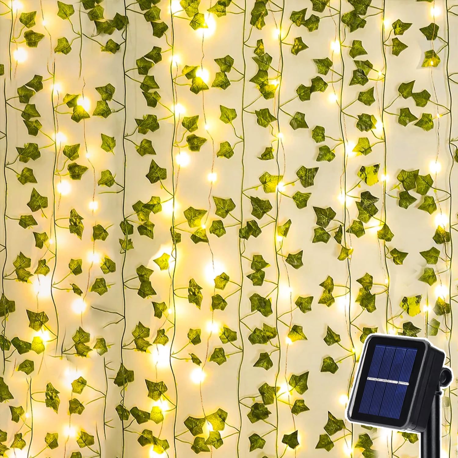 Zewnętrzna solarna girlanda świetlna, 10 m, 100 LED, sztuczny bluszcz, 8 trybów, wodoodporna, dekoracja patio, impreza