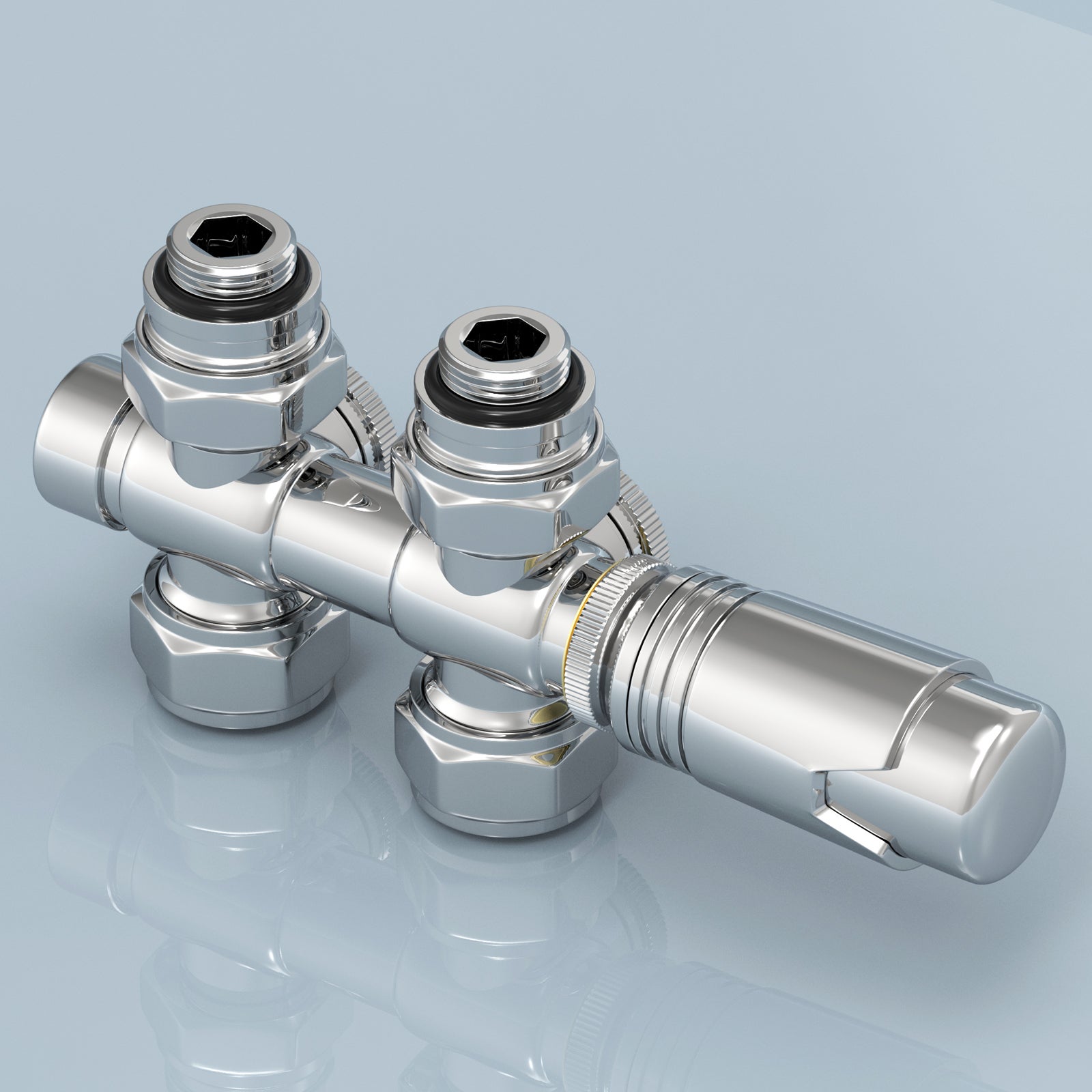 EMKE Zestaw termostatyczny do grzejnika 1/2" GZ – PEX fi 16 i miedź 15 mm – chrom – zawór termostatyczny grzejnikowy