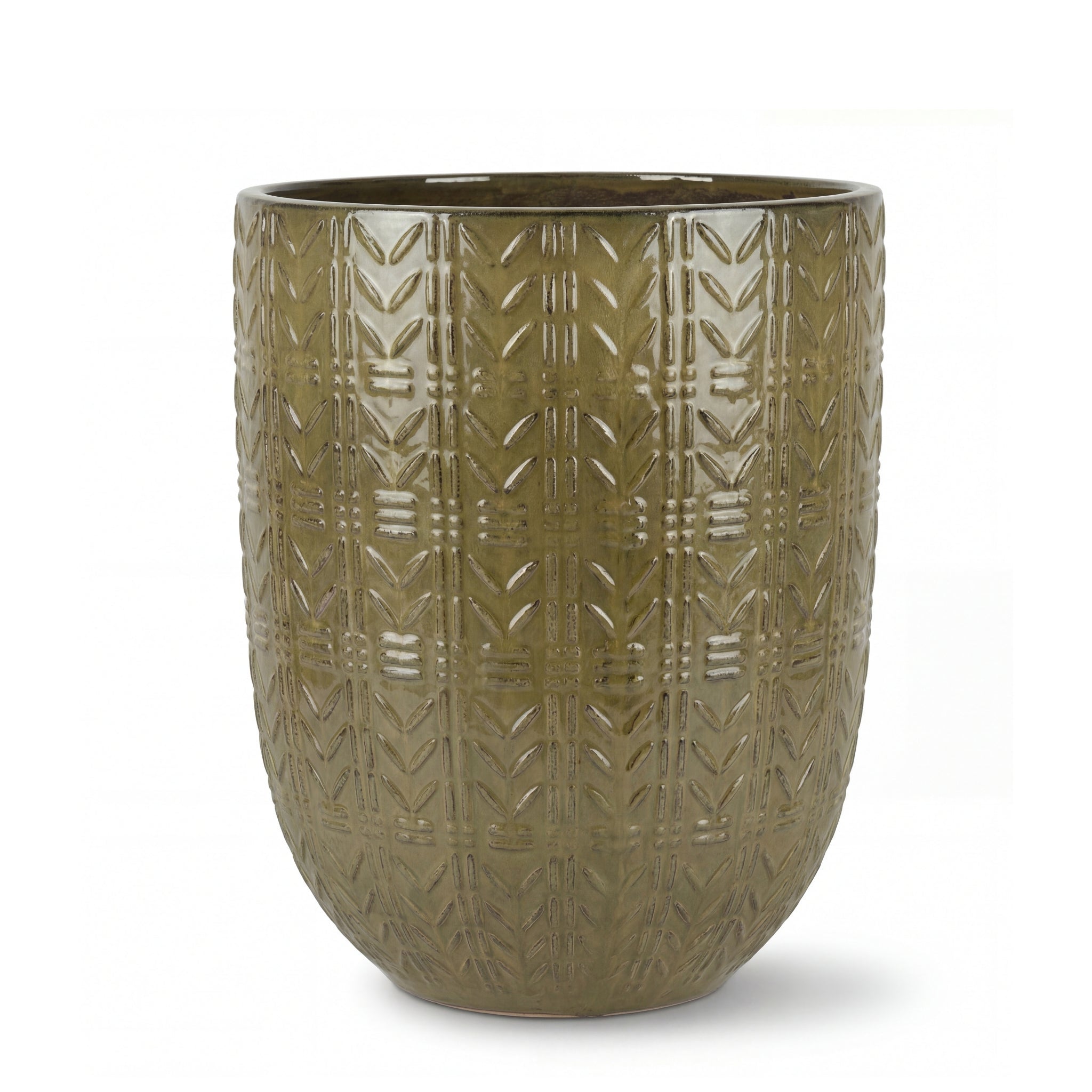 Donica ceramiczna Provencelia MERCURE Oliwkowy, sred.39 x H51 cm, mrozoodporna, rękodzieło, szkliwiona